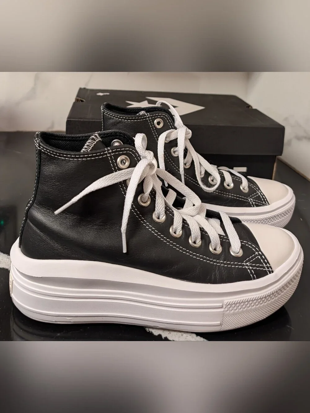 Chuck Taylor All Star Move Platform High 'Leather Black' Sneakers Size 7 Box